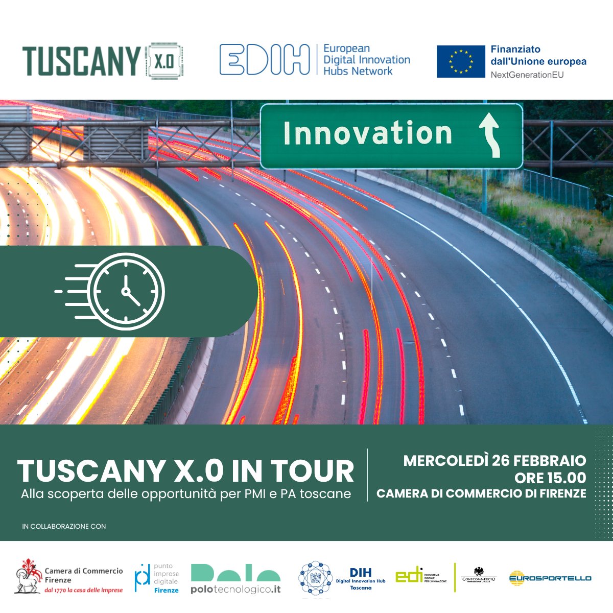 𝗨𝗟𝗧𝗜𝗠𝗜 𝗚𝗜𝗢𝗥𝗡𝗜 𝗣𝗘𝗥 𝗜𝗦𝗖𝗥𝗜𝗩𝗘𝗥𝗧𝗜 𝗔 𝗧𝗨𝗦𝗖𝗔𝗡𝗬 𝗫.𝟬 𝗜𝗡 𝗧𝗢𝗨𝗥!
Il 26/02 Firenze sarà la 1° tappa di un viaggio dedicato all’innovazione e la sostenibilità per PMI e PA toscane. Non perdere questa occasione! 
Iscriviti ora👉bit.ly/tuscanyX-tour-…
