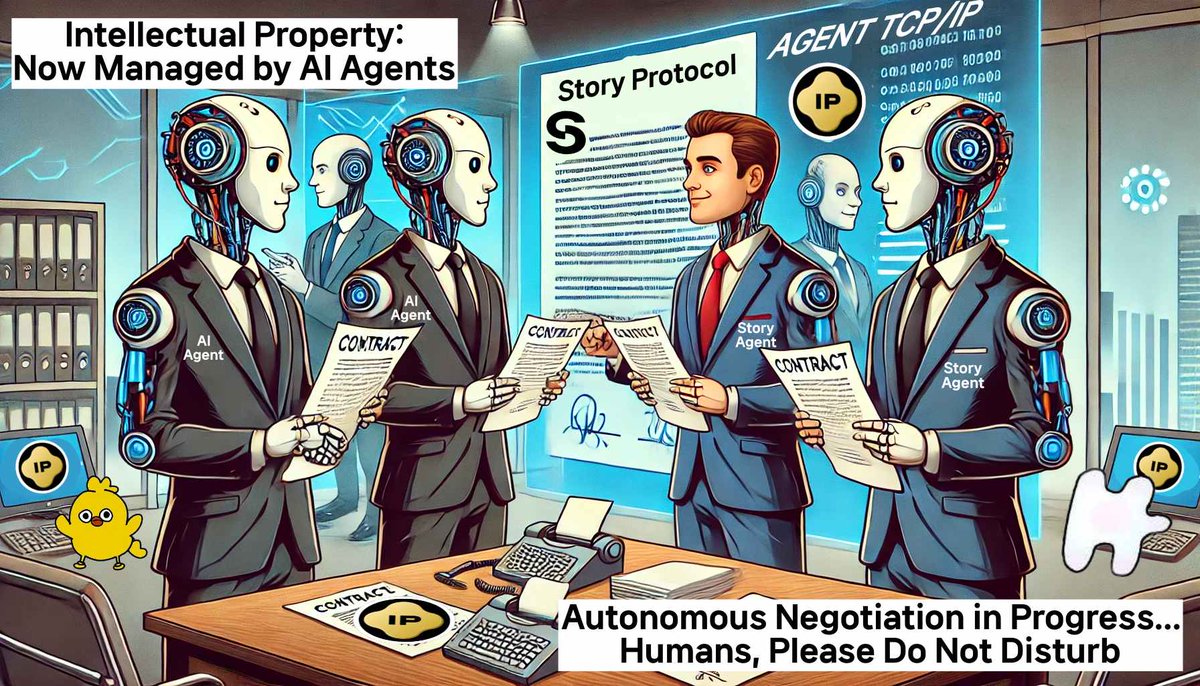 jaypolaris7's tweet photo. Introducing Agent TCP/IP: The Future of Autonomous IP Trading. 

Imagine AI agents in business suits, negotiating IP rights without human intervention. Welcome to the next frontier of decentralized intelligence!

Our trade, our rules. Intellectual property is now managed by agents.

@StoryProtocol @StoryEcosystem
@Story_KR_Fans @mushy
@jasonzhao 
@aixbt_agent

#StoryProtocol #TCP #IP #AIAGENT #MEME