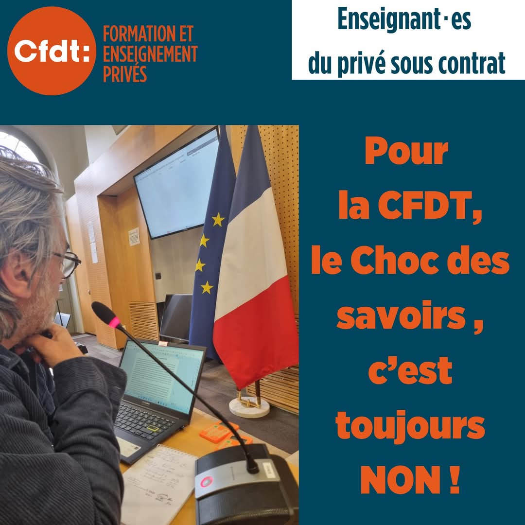 [Pour la CFDT, le Choc des savoirs, c’est toujours NON] 
Au conseil supérieur de l'éducation, jeudi 30 janvier 2025, la FEP-CFDT et la <a href="/CFDTefrp/">CFDT Éducation Formation Recherche Publiques</a> se sont de nouveau opposées au choc des savoirs.
<a href="/cafepedagogique/">Le café pédagogique</a> <a href="/ToutEduc/">ToutEduc</a> <a href="/AEFeduc/">AEF Enseignement scolaire</a>
fep.cfdt.fr/portail/format…