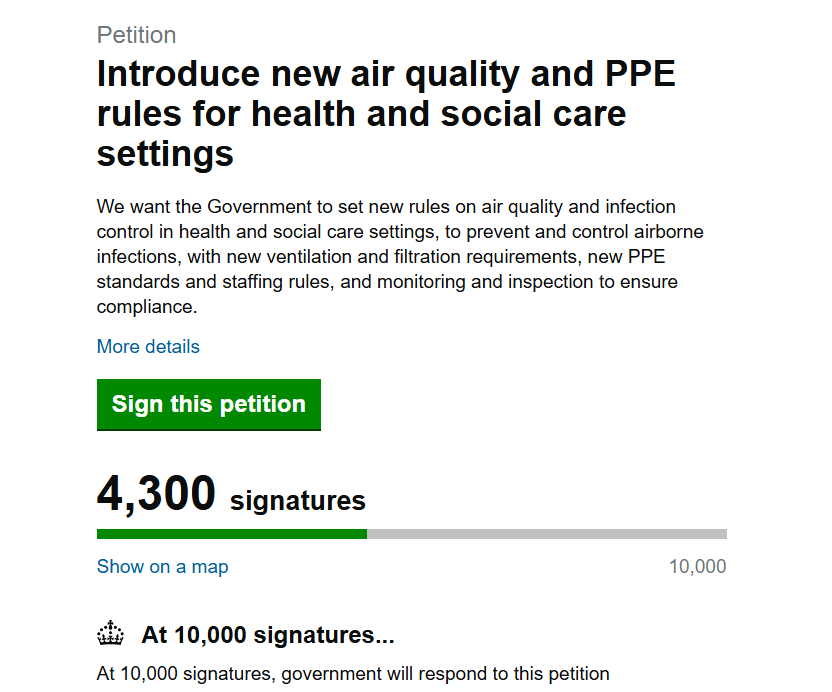 strawfie's tweet photo. At 10,000 signatures, government will respond to this petition

Have you asked your partner to sign?
Your kids (no lower age limit)
Your friends? Colleagues? Neighbours?

Please ask them to sign for #CleanAirInHealthcare
🔽🔽
https://t.co/tTyuSo646G
🔼🔼 https://t.co/A8L0joNuPC