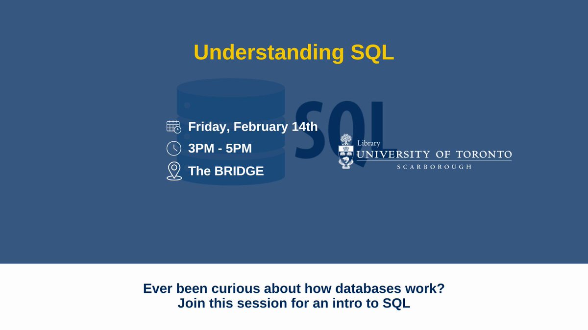 Curious about how databases work? 💾 

The Understanding SQL workshop has you covered! Learn the basics of relational databases and how to query them with SQL. 

📅 February 14, 2025

🔗 Register now: buff.ly/4h6OI8D 

#FunDataFriday #SQL