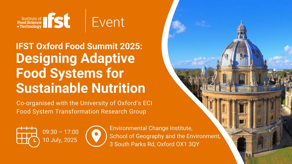 ifstnews's tweet photo. Our new symposium will be hosted in partnership with the Environmental Change Institute (ECI), University of Oxford Food System Transformation Research Group. Mark your calendars!  Early Bird Rates end 1 April 2025 ! 📅 
👉 Learn more and register here: https://t.co/9xzLVWxS2W https://t.co/UXYDYtazHH