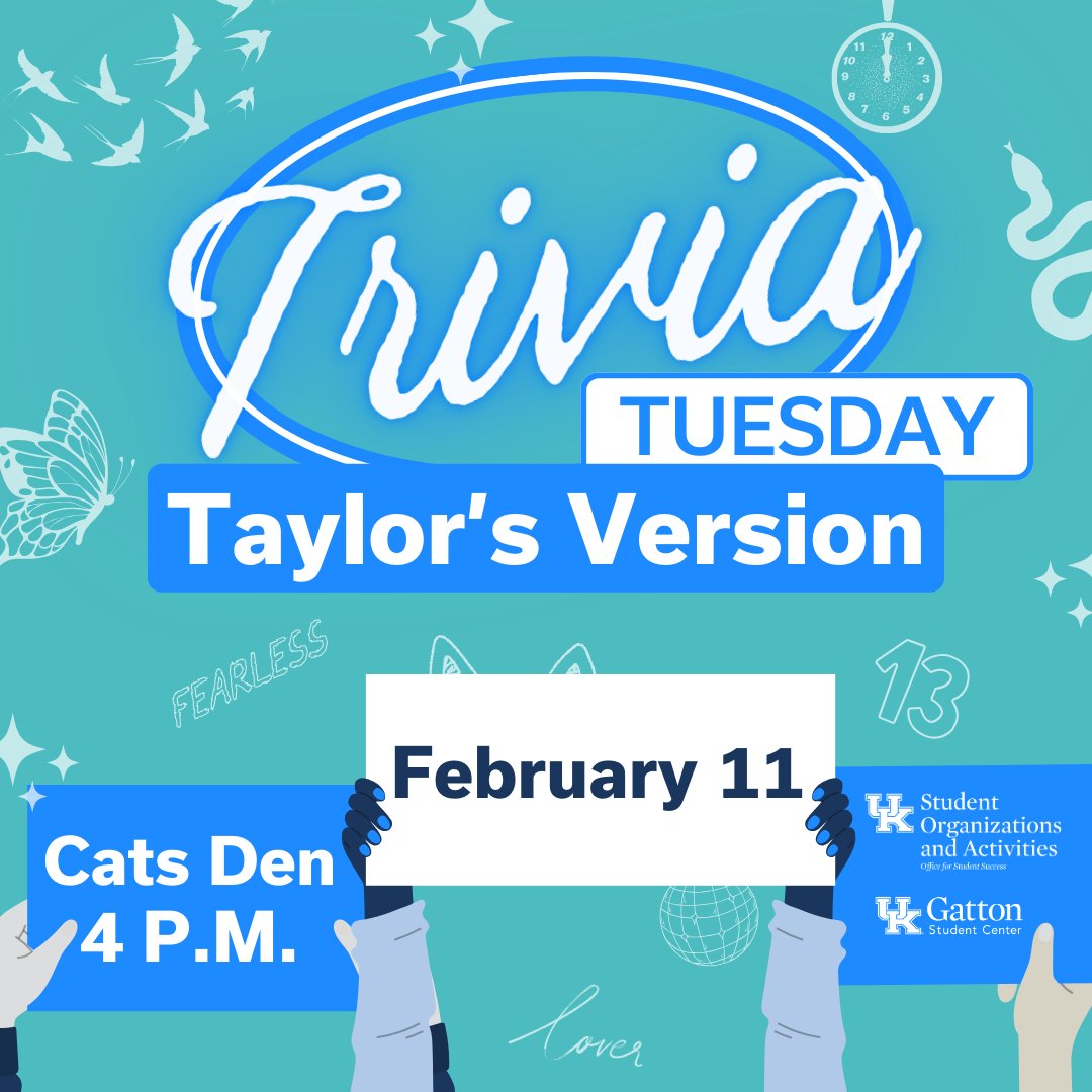 Baby, let the games begin.

Think you're the biggest Swiftie? Then join us in the Cats Den next Tuesday at 4pm for a fun evening of Taylor Swift themed trivia! Special prizes will be awarded to winners of trivia! 🎤🎶🐍💜