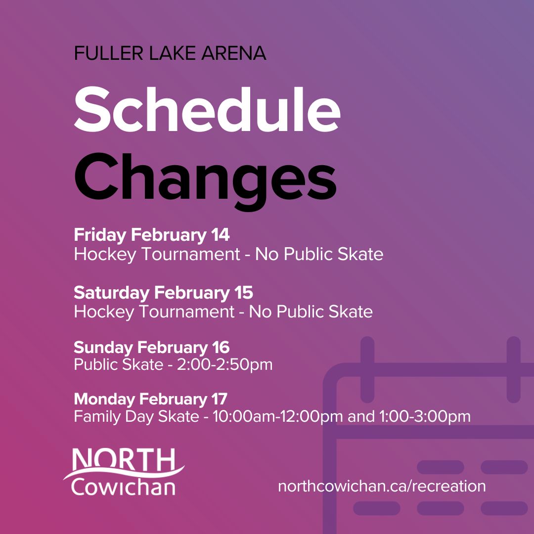 ⛸️ Skating Schedule Change⛸️

📅Friday February 14 - No Public Skate
📆Saturday February 15 - No Public Skate
📅Sunday February 16 - Public Skate 2:00-2:50pm
📆Monday February 17 - Family Day Skate 10am-12pm and 1-3pm

Fuller Lake Arena