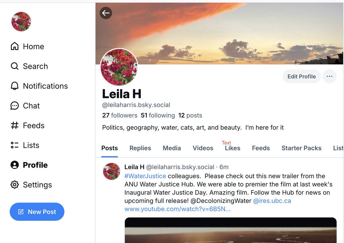 Please also follow @leilaharris on BlueSky.  Lots of content related to research, information, jobs, updates and all things #waterjustice #waterpolitics #MiddleEast #Africa #decolonizingwater, #Canada and more.