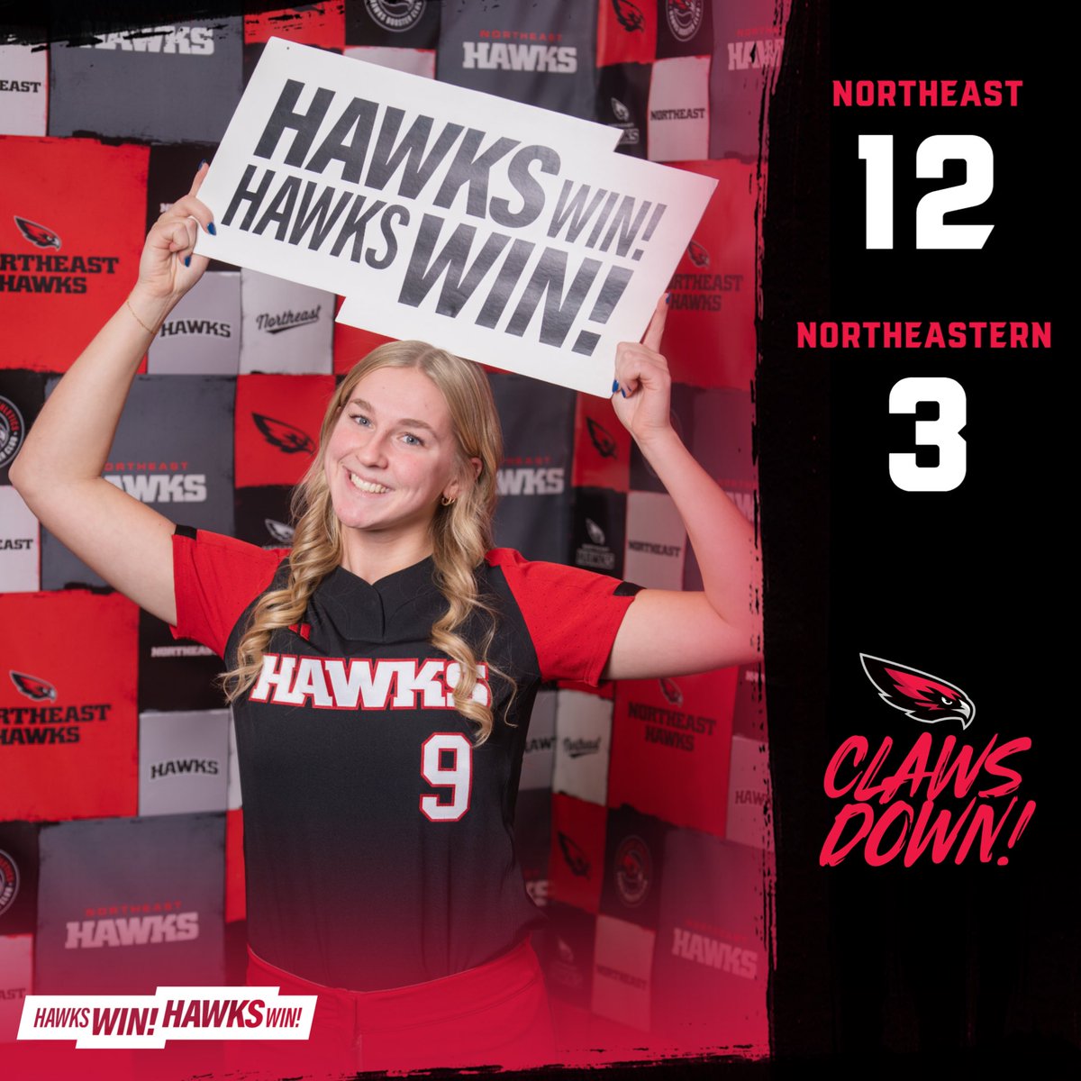 NortheastCCSB's tweet photo. 𝙃𝙖𝙬𝙠𝙨 𝙒𝙞𝙣! 𝙃𝙖𝙬𝙠𝙨 𝙒𝙞𝙣!

Northeast starts the season with a run-rule victory as they top NJC by a final score of 12-3 in five innings!

Lauren Marker: 3-3, 3 R, 2 RBI, 2B
Delaney Kruse: 2-2, 3 R, 2 RBI, 3B
Talia Bandt: 2-3, R, RBI, 2B

#ClawsDown | 🔴⚫️⚪️🥎 https://t.co/FieJLARWdL