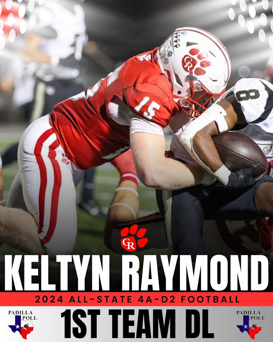 Cliff Watkins (@coach_cwatkins) on Twitter photo Congratulations <a href="/KeltynRaymond/">Keltyn Raymond</a> on earning <a href="/padillapoll/">Carl Padilla</a> 1st Team All-State Defensive Line
<a href="/GRTigerFootball/">Glen Rose Football</a>
<a href="/GRHS_TIGERS/">Glen Rose Tigers</a> Congratulations <a href="/KeltynRaymond/">Keltyn Raymond</a> on earning <a href="/padillapoll/">Carl Padilla</a> 1st Team All-State Defensive Line
<a href="/GRTigerFootball/">Glen Rose Football</a>
<a href="/GRHS_TIGERS/">Glen Rose Tigers</a>