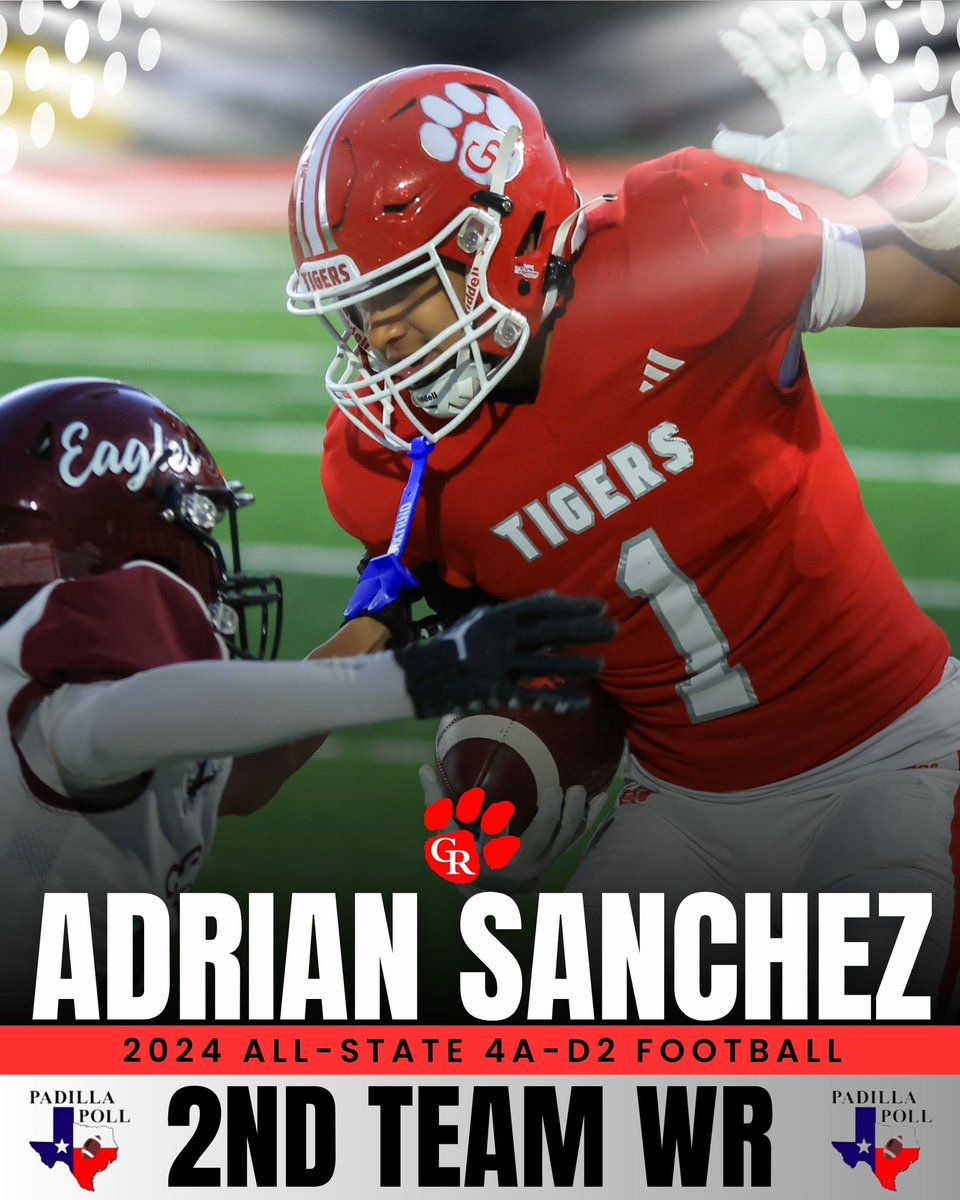Cliff Watkins (@coach_cwatkins) on Twitter photo Congratulations <a href="/Adrian_S11/">Adrian Sanchez</a> on earning <a href="/padillapoll/">Carl Padilla</a> 2nd Team All-State Wide Receiver
<a href="/GRTigerFootball/">Glen Rose Football</a>
<a href="/GRHS_TIGERS/">Glen Rose Tigers</a> Congratulations <a href="/Adrian_S11/">Adrian Sanchez</a> on earning <a href="/padillapoll/">Carl Padilla</a> 2nd Team All-State Wide Receiver
<a href="/GRTigerFootball/">Glen Rose Football</a>
<a href="/GRHS_TIGERS/">Glen Rose Tigers</a>