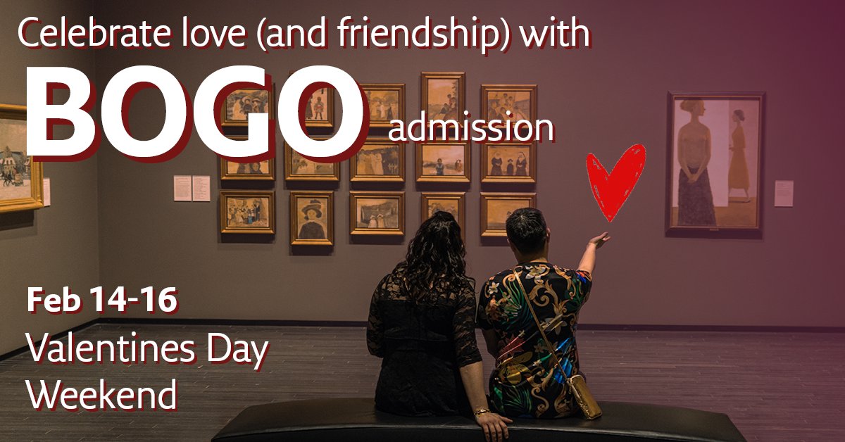 Share the love this Valentine’s Day with BOGO admission at the AGA! From February 14 to 16, get general admission and bring a guest for free. See details here:  bit.ly/4avClAd

#YourAGA #ArtsDistrictYeg