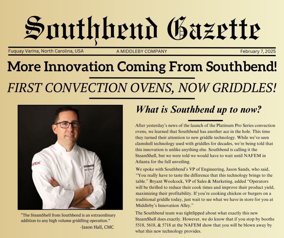 EXCLUSIVE: BREAKING GRIDDLE TECH — Southbend unveils the SteamShell, a revolutionary clamshell technology for faster cooking and better yields. Visit NAFEM at booths 5518, 5618 &amp;amp; 5718 to see the future of griddle cooking. #ThisIsMiddleby #NAFEM2025 #InnovationAlley