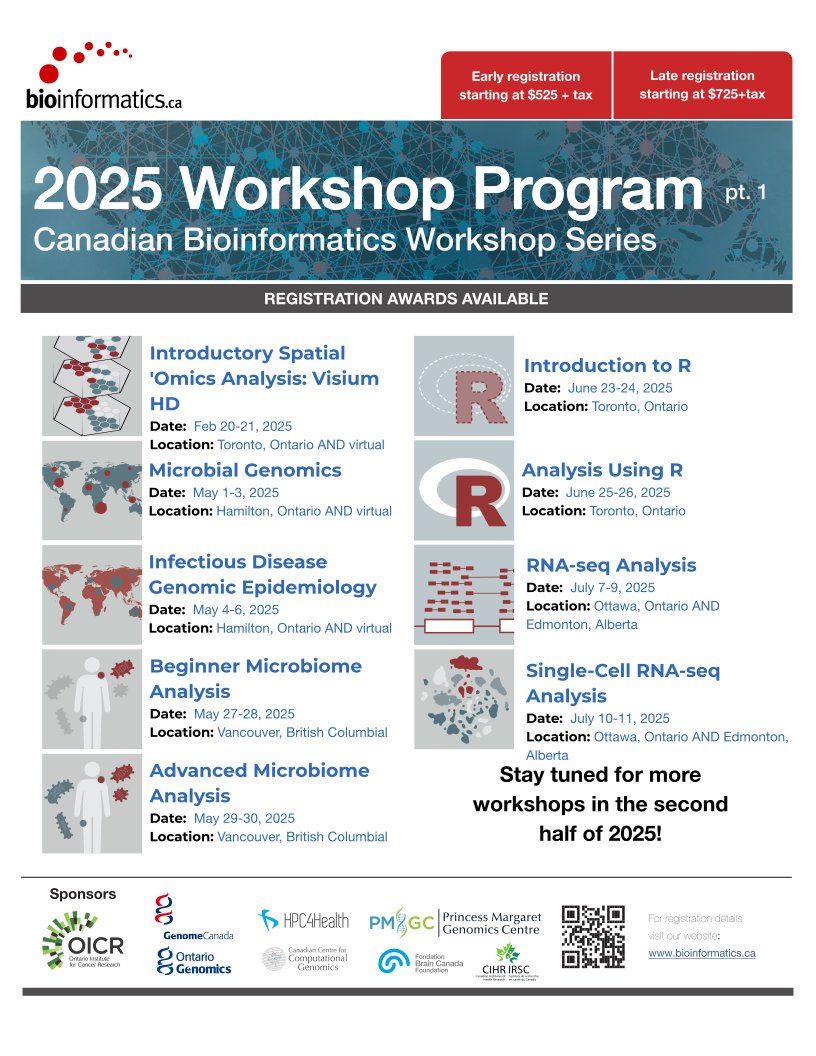 Big news - part 1 of the 2025 Canadian Bioinformatics Workshop Series has arrived! Learn more and apply here: bioinformatics.ca/workshops/curr…