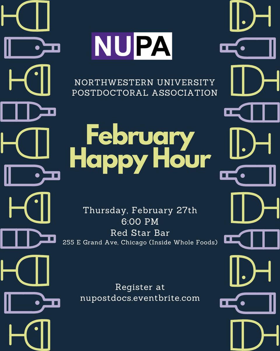 NUPostdocs's tweet image. Hey Chicago Postdocs! Need a break from the lab/office?
Join us for a casual happy hour to connect, relax, and chat with fellow postdocs!
When: 27th February 2025 (Thursday)
Time: 6pm - 8pm
Where: Red Star Bar, inside Whole Foods, 255 E Grand Ave, Chicago