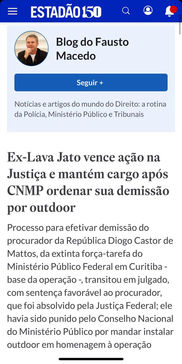 SF_Moro's tweet photo. Encerrada, com lei e justiça, a perseguição política contra um dos procuradores da Lava Jato, Diogo Castor. Havia sido demitido pelo CNMP, em formação anterior, por ter custeado com recursos próprios um outdoor em favor da Lava Jato. Questionável, mas jamais causa de demissão. No Paraná, ele foi o principal responsável pela investigação que descobriu suborno nos antigos contratos de pedagio. Uma das consequências foi o reconhecimento pelas empresas do crime e a realização, após acordos, de obras faltantes como a do trevo das cataratas. Muitos políticos paranaenses poderosos tentaram essa vendeta, mas perderam. Elogios ao MPF atual e à Justiça que não seguiram a sanha ilegal. Parabéns ao advogado Felipe Cunha pela vitória na Justiça.