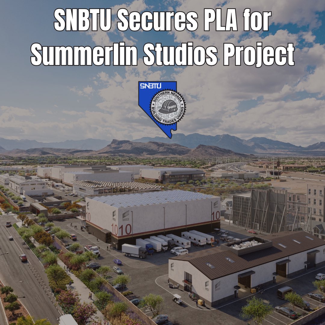 Big news! SNBTU has entered into a project labor agreement with Summerlin Studios. This means thousands of union construction jobs will be created in Nevada! We are excited to partner with @picturethisnevada to help bring a one-of-a-kind film studio to the Silver State.
