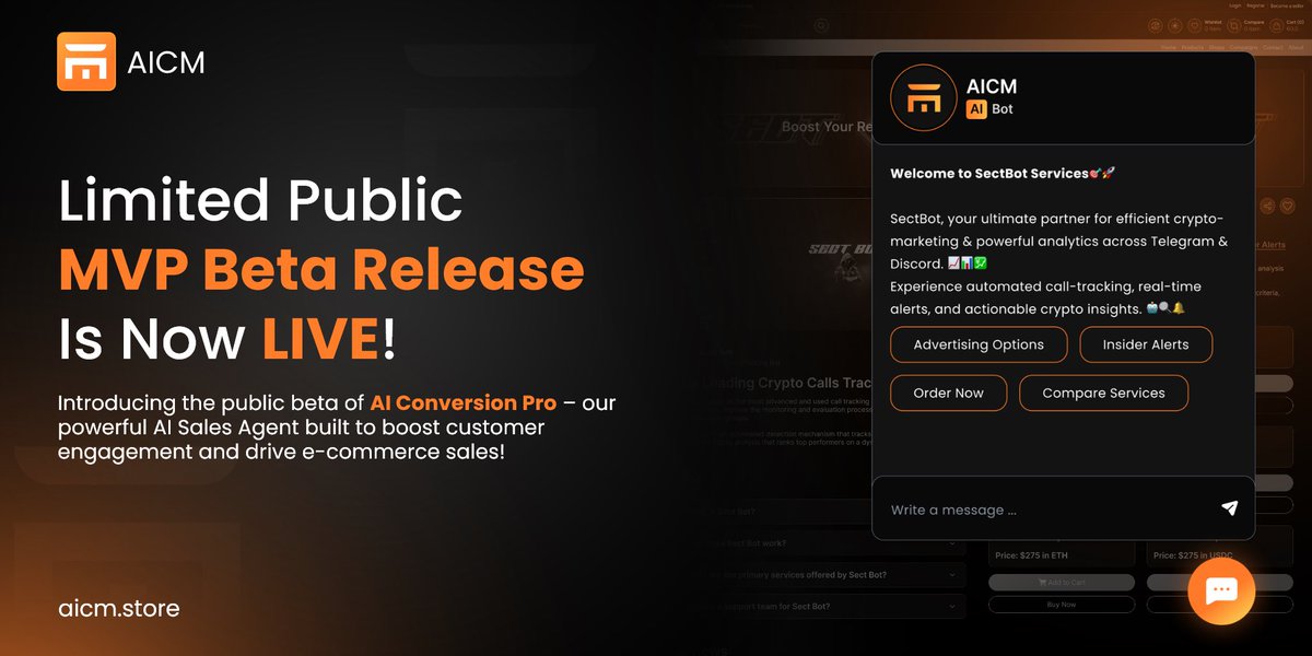 AICMSTORE's tweet photo. 🤖 Exclusive Public MVP Beta Release is Now LIVE! 🤖 

We’re excited to unveil the public beta of AI Conversion Pro, our revolutionary AI Sales Agent designed to elevate customer engagement and drive sales growth in e-commerce.

This is your opportunity to be among the first to preview and test our MVP release! 🔥

👉 Access the MVP Public Beta here:
https://t.co/F0ABCkFZEI

🐞 Found a bug? Help us improve!
We’re committed to delivering the best experience, and your feedback is vital. Use the form below to report bugs and help us squash them:
https://t.co/QhX6xx4vfu

Let’s keep pushing forward, $AICM fam 
the best is yet to come! 💪

$AICM