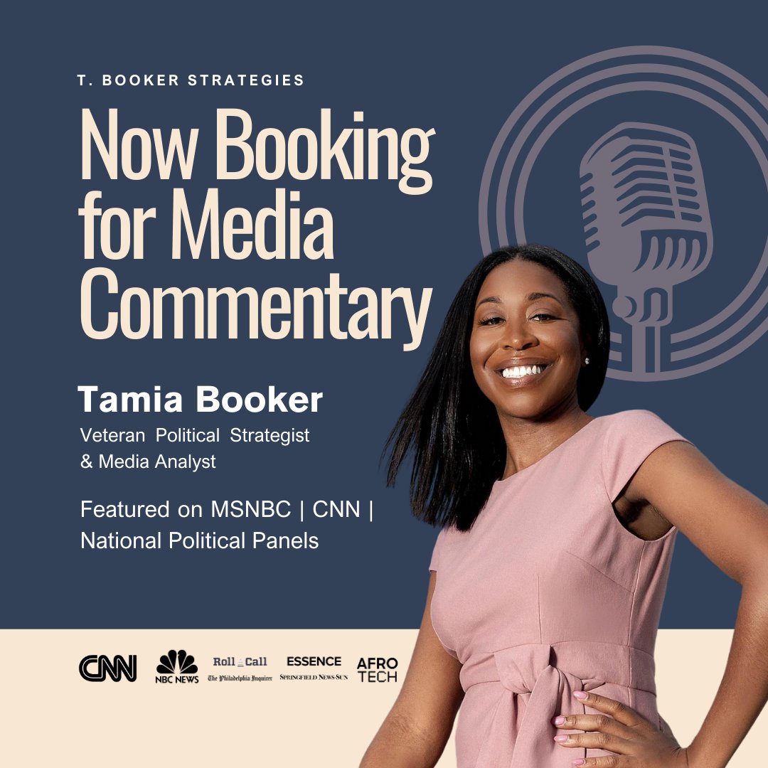 With nearly decades in politics, policy, and strategic organizing, Tamia brings insightful, real-world analysis to national conversations on policy, political strategy, elections, voter engagement, and leadership.

📩 Interested? Contact pr@tbookerstrategies.com or send a DM