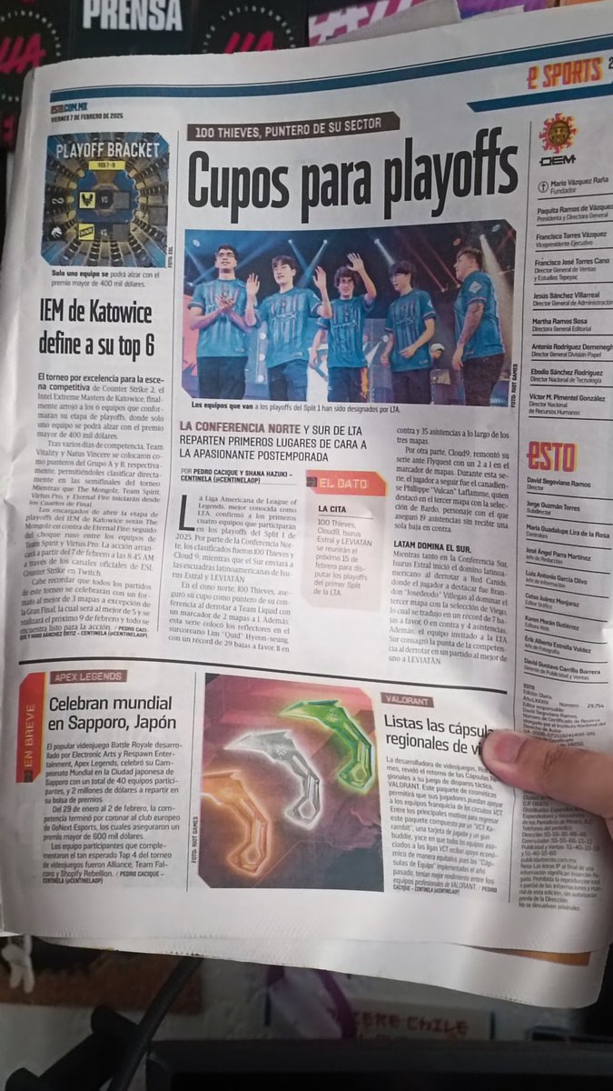 VIERNES DE ESPORTS EN <a href="/estoenlinea/">Esto en Línea</a>  🗞️🗞️🗞️

🟣 <a href="/IsurusEstral/">Por si vuelve Isurus Estral</a> y <a href="/LeviatanGG/">LEVIATAN</a> a playoffs de #LTA 
🟡IEM Katowice 2025 define su Top 6
🟣Termina el mundial de Apex Legends en Japón 
🟡 VALORANT revive los VCT Bundles