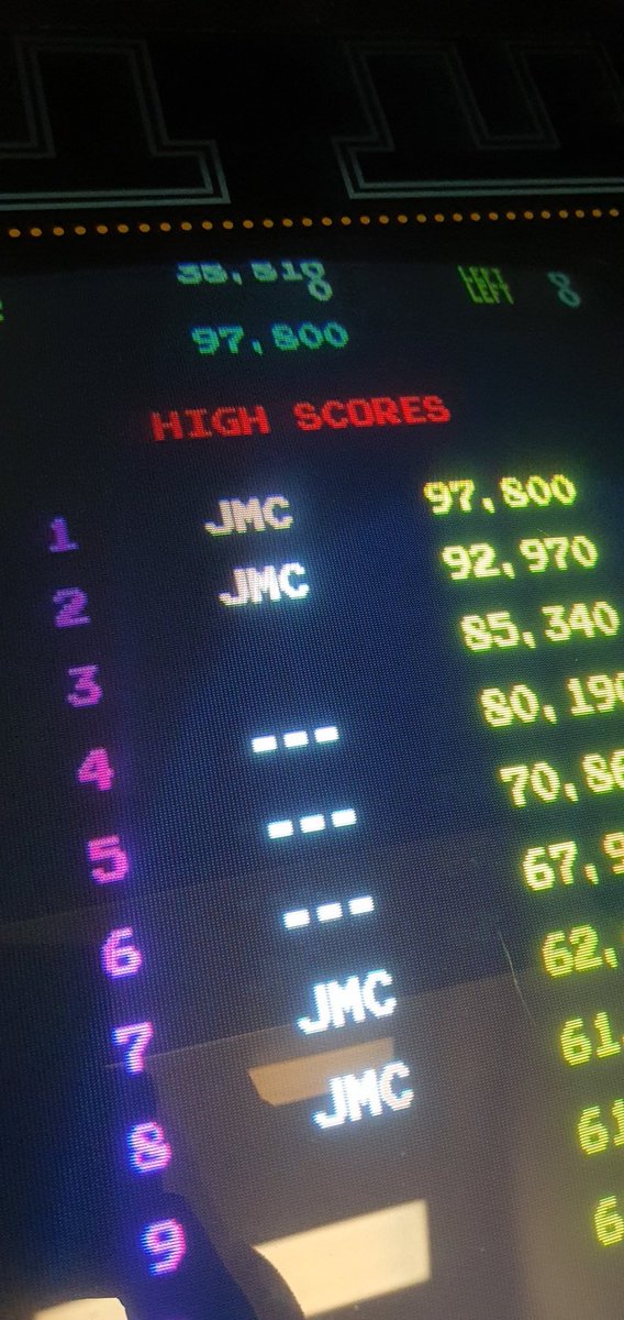 #10pScore 97,800. Just missed out on 100k but I'm all out of nibbles. Started with a micro switch joystick, swapped to a leaf switch, then returned to the micro switch for the final score. Very tricky game that needs lightning reactions and a tip top joystick. My hand hurts.