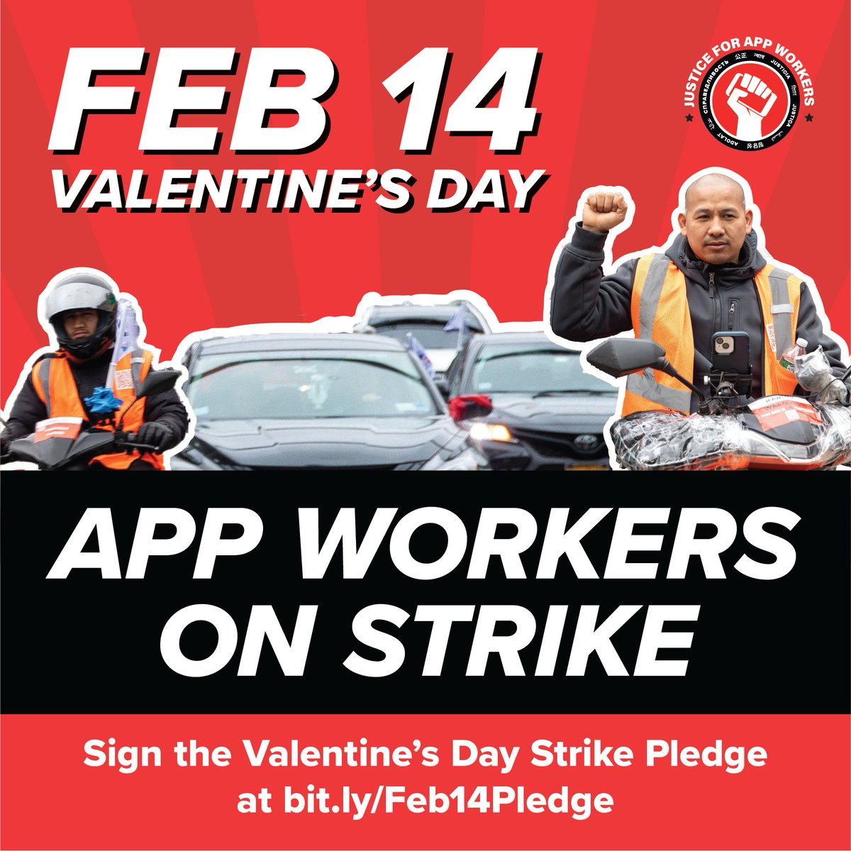 App workers deserve better working conditions. That's why we're holding a national day of action on Valentine's Day!

Sign our strike pledge and don't cross the picket line on Feb 14:
actionnetwork.org/forms/valentin… ✊🏼✊🏾✊🏿