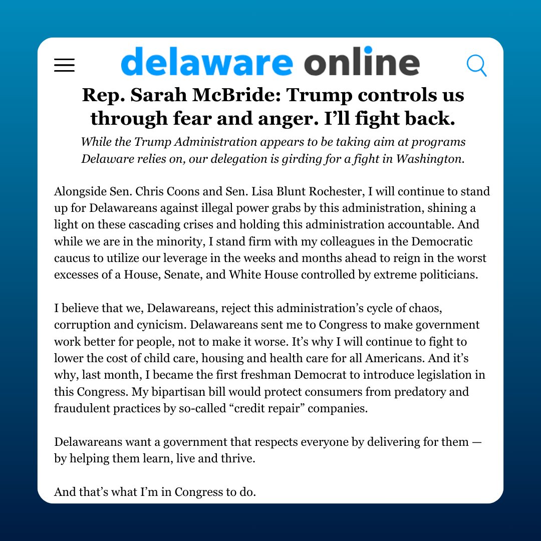 I’ve heard from thousands of Delawareans about their fears over the unconstitutional and illegal actions taken by the Trump administration.

My open letter to Delawareans is live on The News Journal.