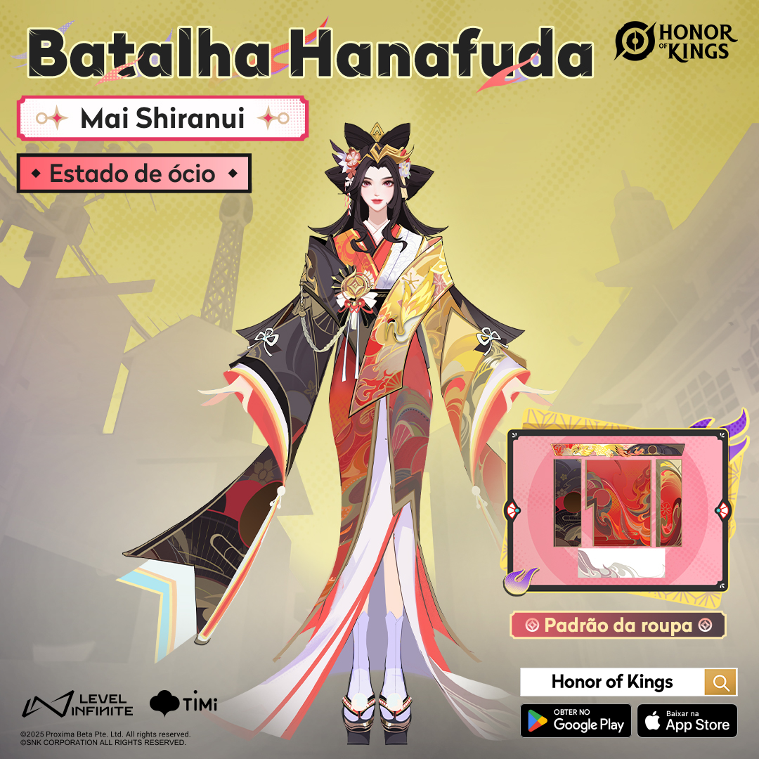 HoK_BR's tweet photo. Fora do campo de batalha, ela é elegante e majestosa.
No campo, ela é confiante e dominante.
Descubra a inspiração do design de Mai Shiranui — Batalha Hanafuda!
👉 Jogue agora: https://t.co/sTdxKY7NVa
#HonorofKings #HoK #HoKxSNK #HoKnewskin #MaiShiranui #HanafudaBattle https://t.co/iKDrchrmCo