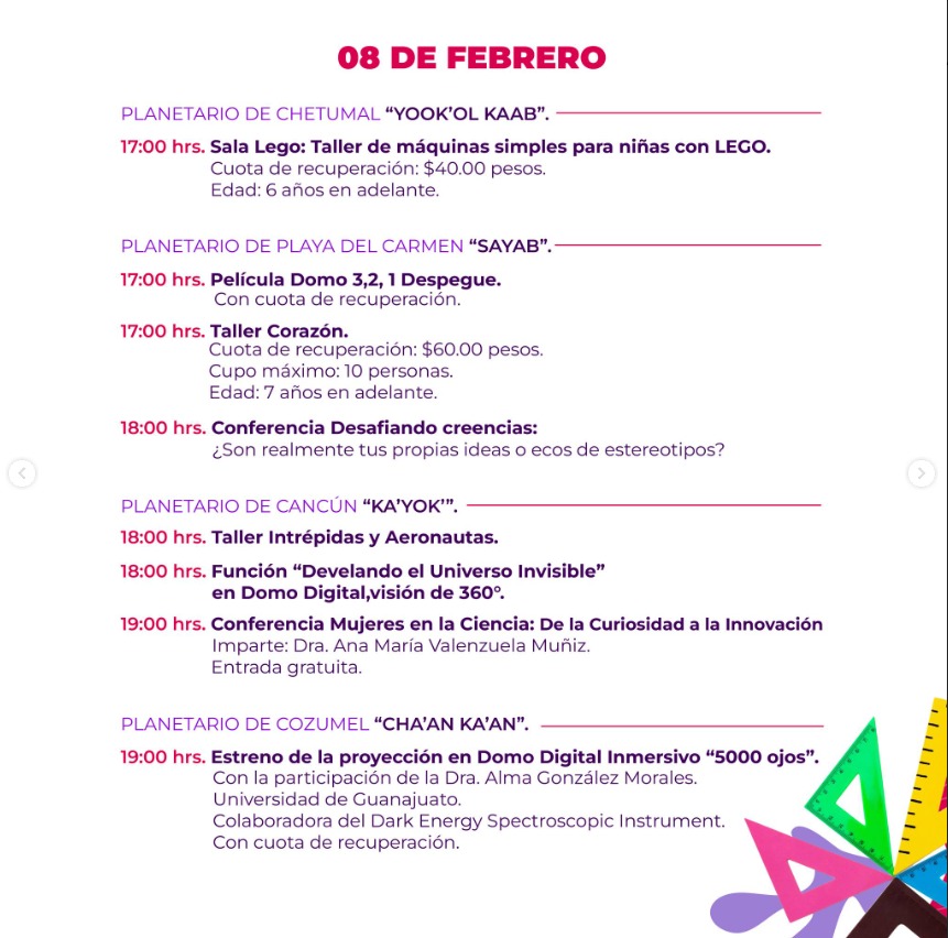 Ka'Yok' Planetario de Cancún (@planetariocun) on Twitter photo 💜Conmemoración #DíaMujeryNiñaenlaCiencia <a href="/COQHCYT/">COQHCYT</a> Agenda de los 4 Planetarios, desde fechas previas. 🧪👩🏽🔬 El papel de la mujer en la ciencia que inspire nuevas generaciones
<a href="/Lizzysa/">Lizzy Santoyo</a> <a href="/VivoEnCancun/">Vivo en Cancún 🏖️</a> <a href="/anapatyp/">Ana Patricia Peralta</a> <a href="/MaraLezama/">Mara Lezama</a> <a href="/ComunicacionQR/">Comunicación Quintana Roo</a> <a href="/ONUMujeresMX/">ONU Mujeres México</a>
#RedPlanetariosdeQRoo 💜Conmemoración #DíaMujeryNiñaenlaCiencia <a href="/COQHCYT/">COQHCYT</a> Agenda de los 4 Planetarios, desde fechas previas. 🧪👩🏽🔬 El papel de la mujer en la ciencia que inspire nuevas generaciones
<a href="/Lizzysa/">Lizzy Santoyo</a> <a href="/VivoEnCancun/">Vivo en Cancún 🏖️</a> <a href="/anapatyp/">Ana Patricia Peralta</a> <a href="/MaraLezama/">Mara Lezama</a> <a href="/ComunicacionQR/">Comunicación Quintana Roo</a> <a href="/ONUMujeresMX/">ONU Mujeres México</a>
#RedPlanetariosdeQRoo