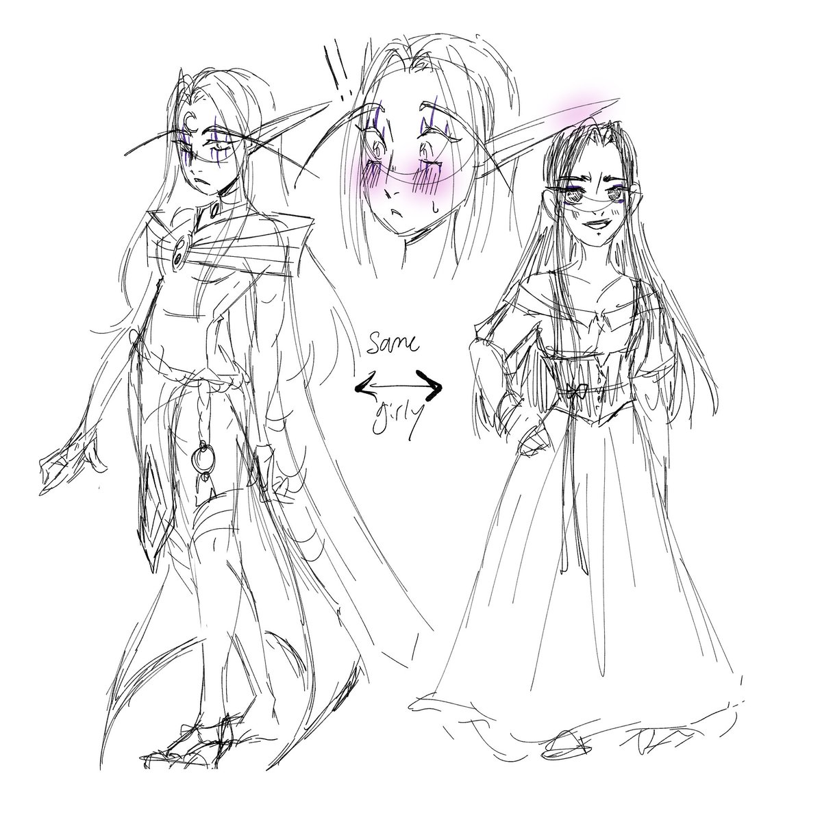 Llunna doodles~ Her elf and human look I imagined she can disguise herself as a human to get around the city easier.(this is not canon lol)

#art #artist #fantasy #elf #nightelf #human #wow #worldofwarcraft #fanart #monk #wowart #worldofwarcraftart #cute #anime #sketch #doodle