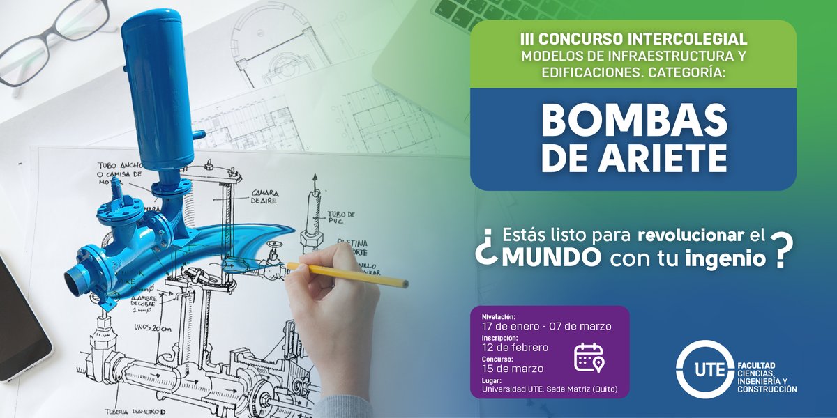🚨 ¡Es tu momento, joven ingeniero! 🚨
Forma tu equipo de 4 personas y diseña, construye y pon en funcionamiento una bomba de ariete con el uso de materiales reciclables. 💡💥

 📅 Inscripciones hasta 12 de febrero 

#BombasAriete #CreaConEstilo #ReciclajeCreativo #SomosUTE