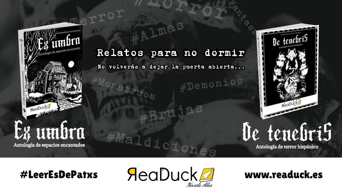 ¿Conoces nuestras antologías de #terror temáticas?

#DeTenebris recorre mitos y leyendas de nuestra geografía 👉 readuck.es/products/de-te…

#ExUmbra explora esos espacios encantados que  atraen y atrapan a los fantasmas 👉 readuck.es/products/ex-um…

#Horror #Libros #Misterio #QuéLeer