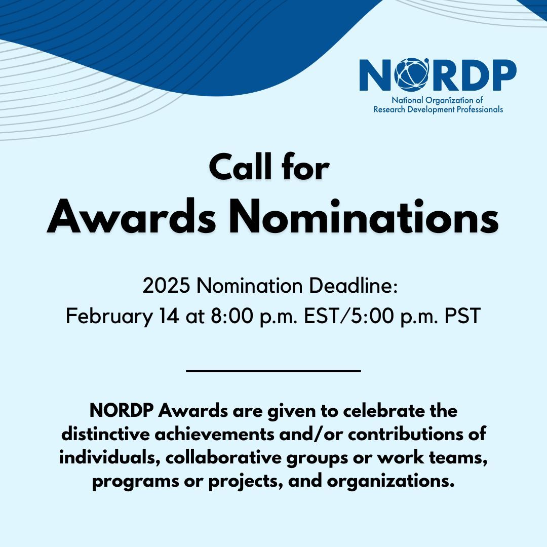 The call for NORDP award nominations is OPEN!

We encourage all NORDP members to celebrate the distinctive achievements of individuals and groups. Learn more and submit a nomination today! buff.ly/42BmoXh