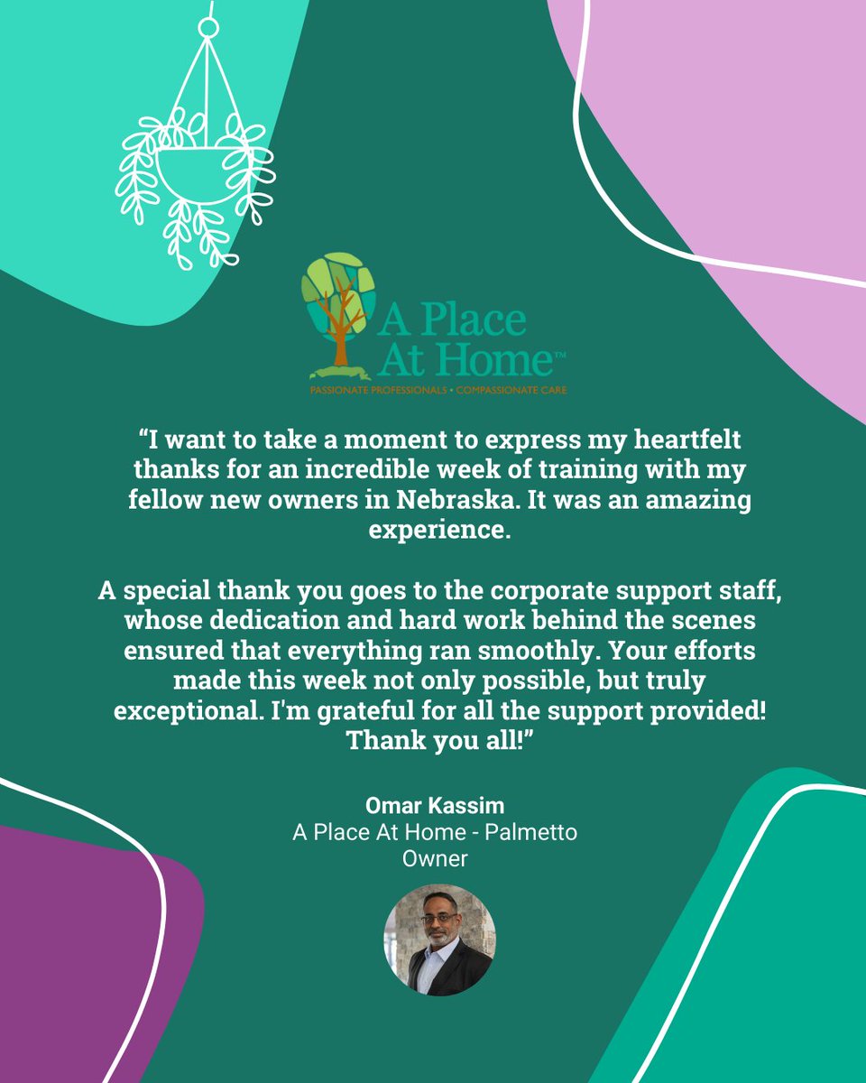 APAHFranchise's tweet photo. We've been pouring more resources, time, &amp; education into our owner training programs! Feedback like this from one of our newest owners, Omar Kassim of A Place At Home - Palmetto, helps us continue to provide valuable coaching to ensure A Place At Home owners succeed. 🌳 https://t.co/uqjEcmsgah