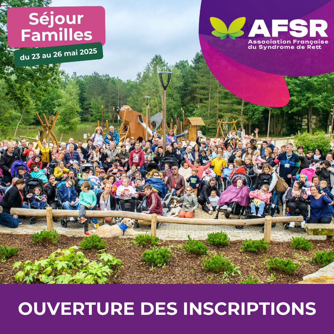 Ouverture des inscriptions pour le Séjour Familles ! 

Il aura lieu du vendredi 23 au lundi 26 mai 2025 au Center Parcs Les Hauts de Bruyères.

Attention, ce séjour est réservé aux parents adhérents !

Infos et inscriptions jusqu'au 30/03 : afsr.fr/sejour-famille…