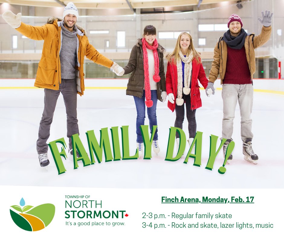 FAMILY DAY FUN: Two hours of family skating is taking place on Family Day at the Finch Arena. The fun starts at 2 p.m.

Details are in the graphic below :)