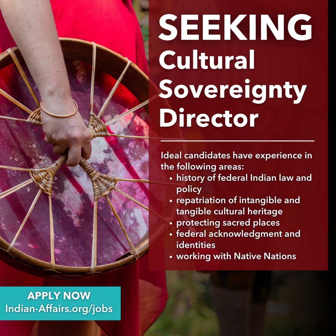 IndianAffairs's tweet image. Seeking Cultural Sovereignty Director!
⏳ Deadline: TODAY! 
📍 Full-time, virtual
💰 $75K–$125K + benefits
Last chance—apply now! 🔗 indian-affairs.org/jobs.html
#NowHiring #NativeLeadership