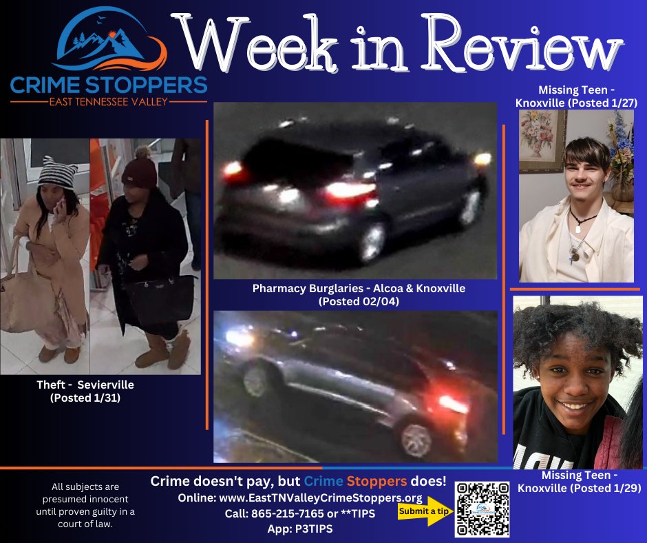 tn_crime's tweet image. We are seeking info on 3 cases and 2 #missingteens recently featured in our posts. If you have any info regarding these cases, or know the whereabouts of these teens, submit an #Anonymous tip to East TN Valley Crime Stoppers.  Your tip could = $$$.

#CrimeStoppers #SayItHere