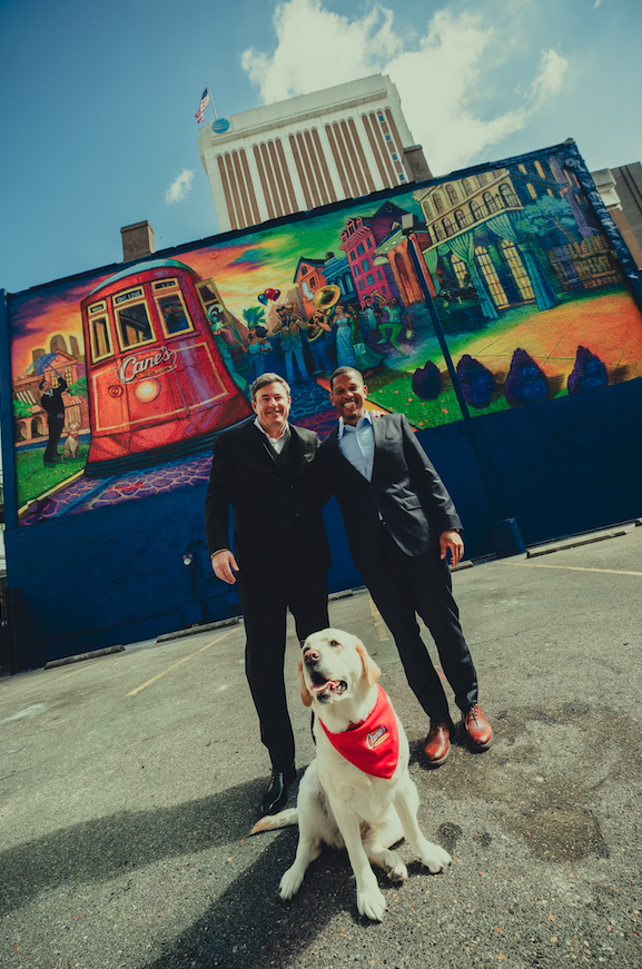 Raising Cane III and <a href="/ToddGraves/">Todd Graves</a> are larger than life in <a href="/TerranceOsborne/">Terrance Osborne</a> freshly-painted mural in New Orleans ahead of the Big Game!