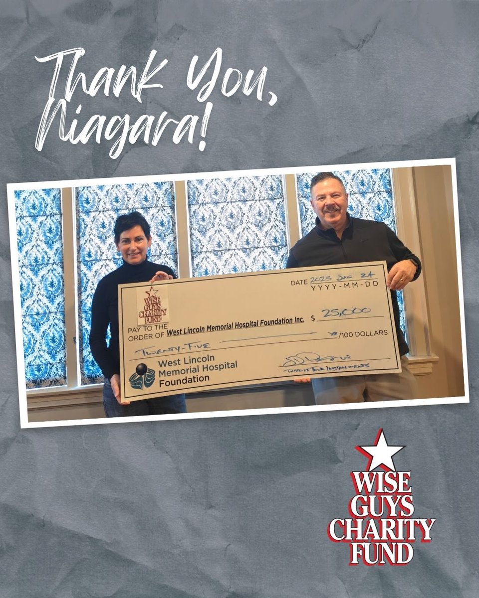 WGCF presents $25k to West Lincoln Memorial Hospital Foundation Inc. for a total of $100k towards the hospital rebuild

Pictured:
 
West Lincoln Memorial Hospital Foundation Inc-Administration Officer (Dara MacLeod), WGCF Board Member (John Pachereva).

#WiseGuysCharityFund