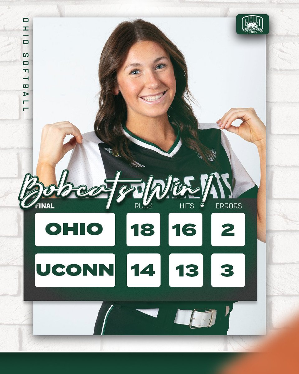 What a game! Ohio defeats UConn, 18-14 in eight innings!

Ohio wraps up the Elon Softball Classic tomorrow morning against UNCG. First pitch is set for 9:30 a.m.!

#OUohyeah