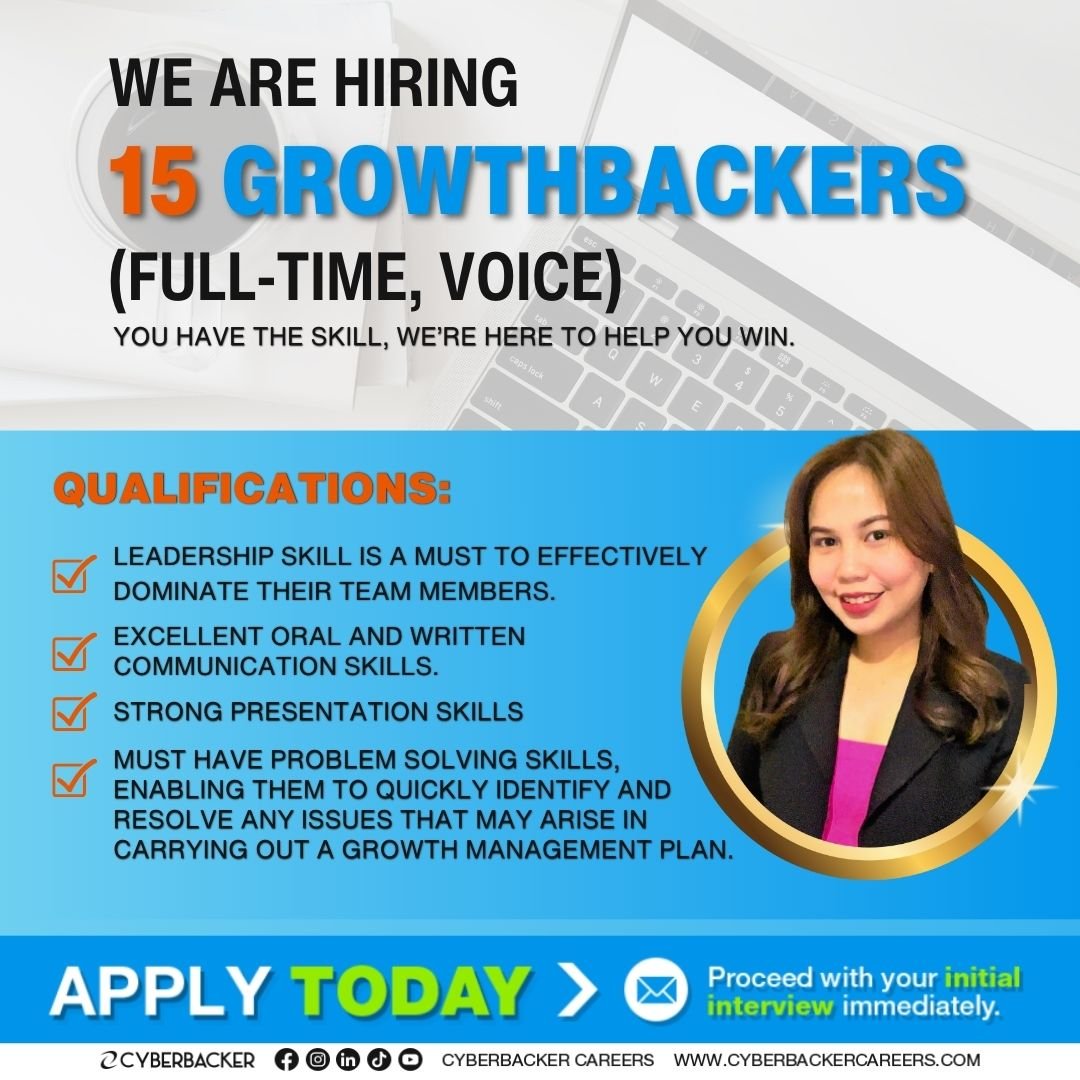 CyberbackerPM's tweet photo. 📷 We're Urgently Hiring 15 Growthbackers! 📷
Are you a go-getter with a passion for driving business growth? Join Cyberbacker as a Growthbacker and take your career to the next level! 📷 https://t.co/lDS6iQZGgX
