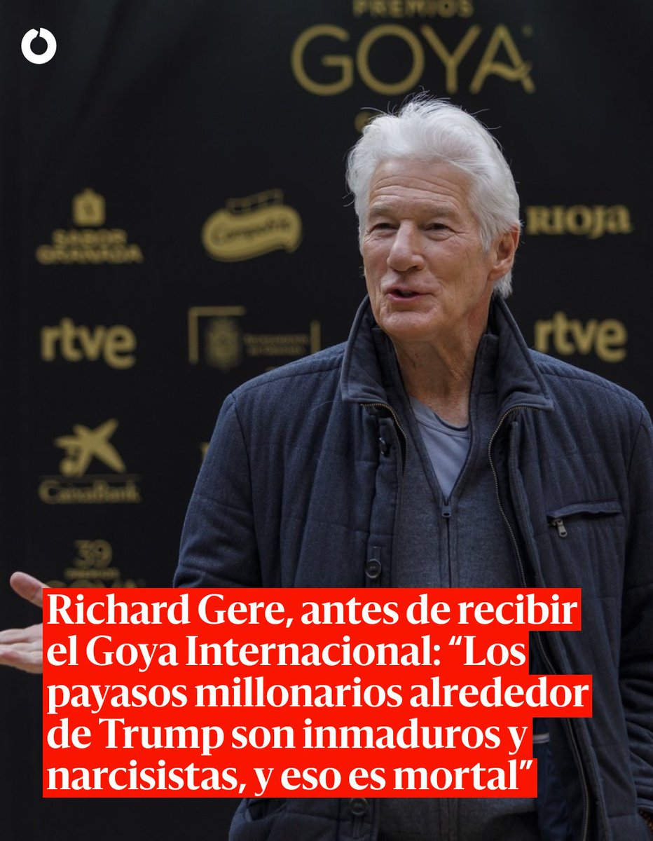 Richard Gere, antes de recibir el Goya Internacional: “Los payasos millonarios alrededor de Trump son inmaduros y narcisistas, y eso es mortal” eldiario.es/cultura/cine/r…