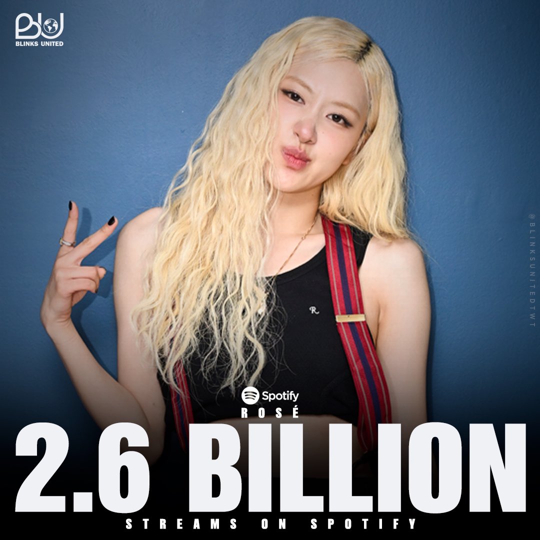 blinksunitedtwt's tweet photo. #ROSÉ has now surpassed 2.6 BILLION streams across all credits on Spotify!

#rosiebyROSÉ #로제 @numberoneHQ https://t.co/EadUDzmGB9