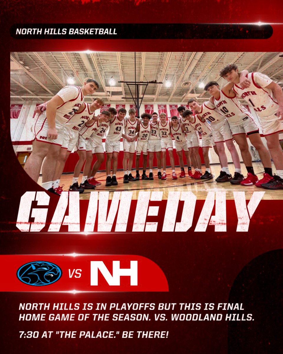 NH Basketball (@northhillshoops) on Twitter photo Playoffs upcoming for North Hills. But c'mon out <a href="/northhills2024/">NH Student Section</a> and North Hills fans. One last time to see the Indians play at home. Tonight vs. Woodland Hills.
Woodland Hills needs to win to make the playoffs. A win could help North Hills' playoff seeding. 7:30 p.m. Playoffs upcoming for North Hills. But c'mon out <a href="/northhills2024/">NH Student Section</a> and North Hills fans. One last time to see the Indians play at home. Tonight vs. Woodland Hills.
Woodland Hills needs to win to make the playoffs. A win could help North Hills' playoff seeding. 7:30 p.m.