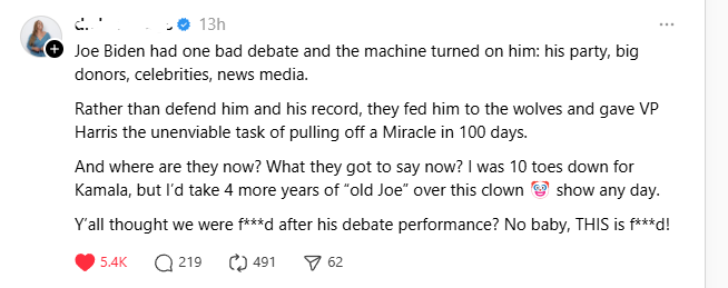 I got a lot of pushback from daring to suggest instead of panic we stand with our guy after the debate - but no, I had to be mocked and screenshotted and dismissed.