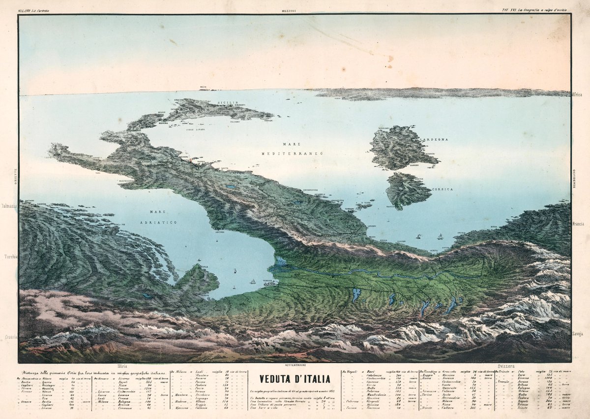 JamesLucasIT's tweet image. 14. An 1853 relief map of Italy with statistical tables