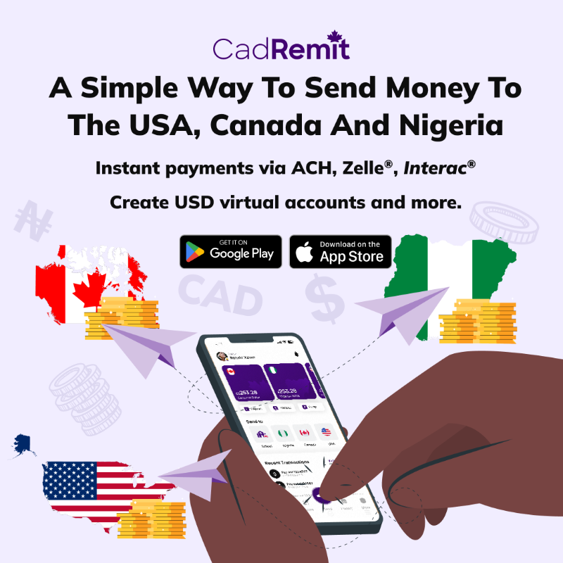 CadRemit's tweet photo. Send and receive USD, CAD transfers with ease on CadRemit. Open a USD virtual account and manage instant payments via ACH, Zelle and more.