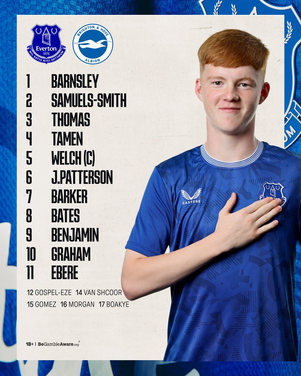 Tonight's #EFCU21 side to take on Brighton! 🔵

Official Members can stream tonight's #PL2 match here: evertonfc.com/live