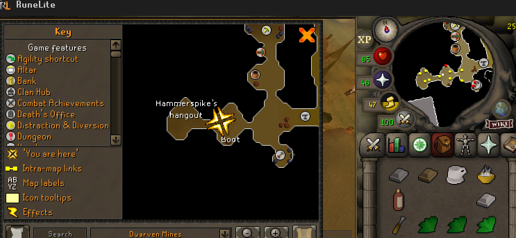 Rezzify's tweet photo. @OldSchoolRS map seems to get a bit weird in Dwarvern mines. Hammerspike's hangout makes it look like you are in taverly underground https://t.co/WSPZLZFI7I