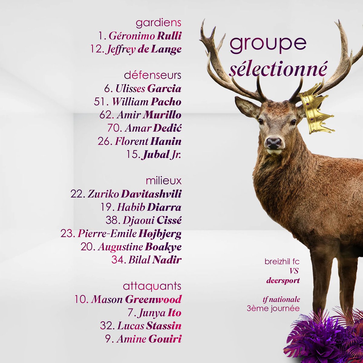 _DeerSport_'s tweet photo. 👥𝓰𝓻𝓸𝓾𝓹𝓮👥

Voici le groupe sélectionné pour affronter le @BreizhilFC !

#BFCDS | #DeerIsBack https://t.co/oRd6TyMnrj
