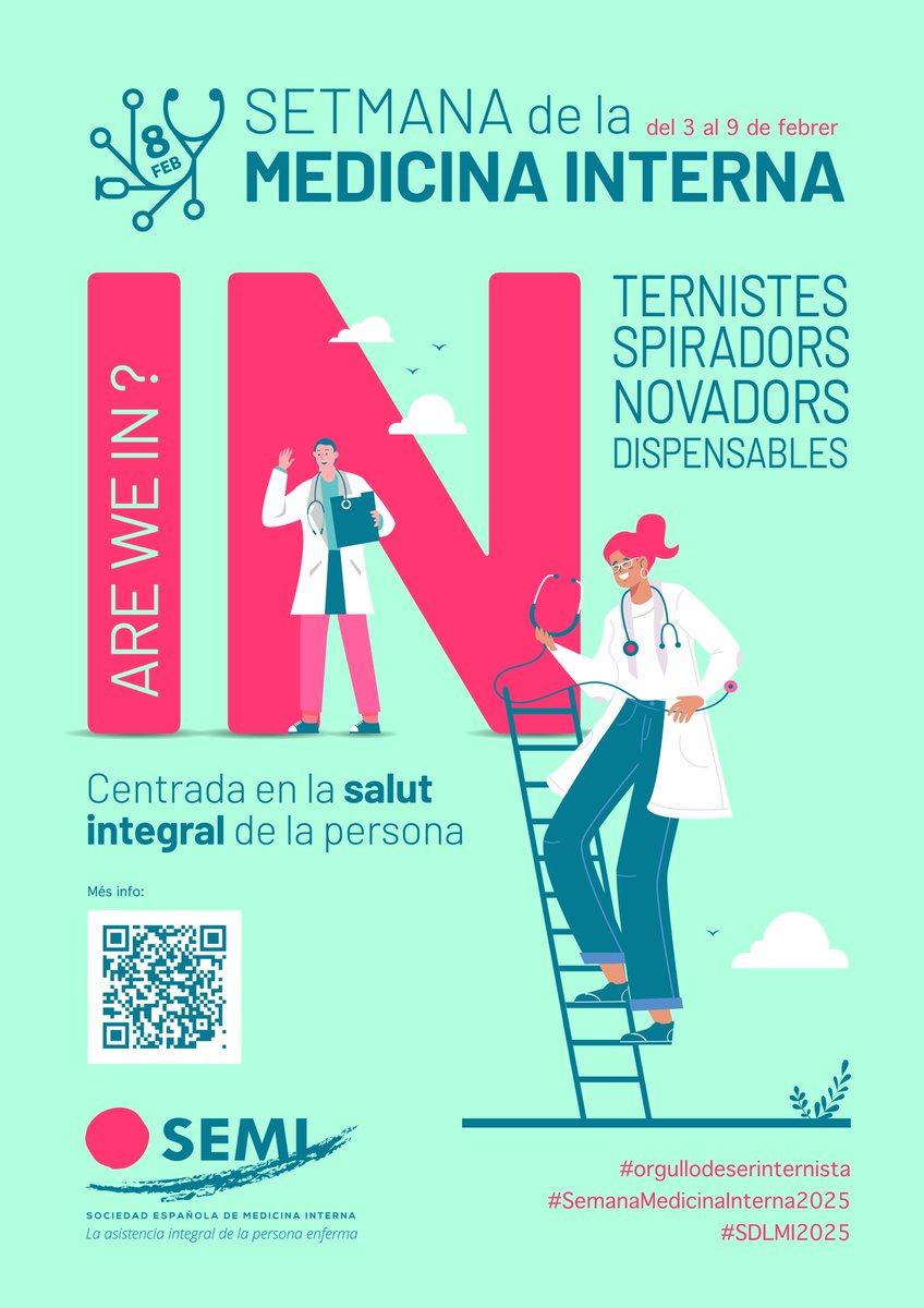Aquesta setmana refermem el compromís de la #Medicinainterna amb el pacient. Som font d'integració de les patologies, d'innovació en els tractaments més actuals i d'inspiració en l'acompanyament dels malalts.

#Orgulldeserinternista #SemanaMedicinaInterna2025