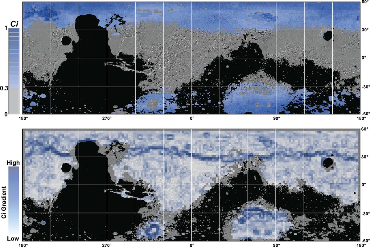 New paper just released on ice deposits at Mars. Outstanding effort to combine various data sets at Mars. Key pts: ice can be found at lower latitudes which is key for human missions; includes a targeting map for a future Mars ice mapping radar mission. 
iopscience.iop.org/article/10.384…